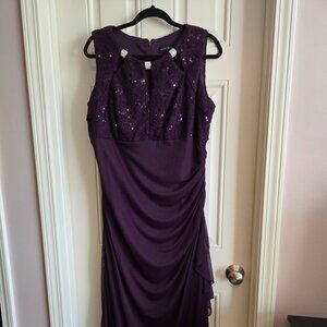 Betsy & Adam Purple Lace Sequin Formal Dress 18W Evening Gown